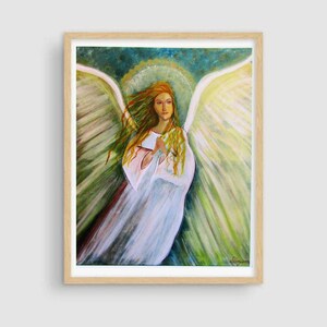 Estampado de ángel, Arte de ángel, Cartel de ángel, Grabado de ángel de la guarda, Regalo espiritual, Arte religioso, Decoración del hogar de guardería, Pintura hecha a mano, Alas blancas