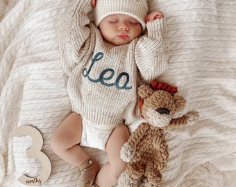 Personalized embroidered sweater chunky knit oversized fit- baby announcement - toddler / kids - long sleeve, name embroidery - custom order