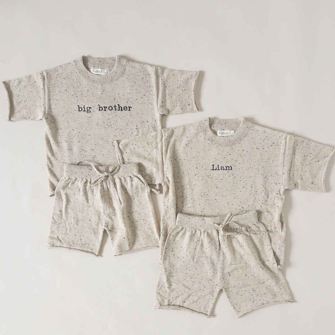 Knit two piece summer set shorts short sleeve name embroidery custom