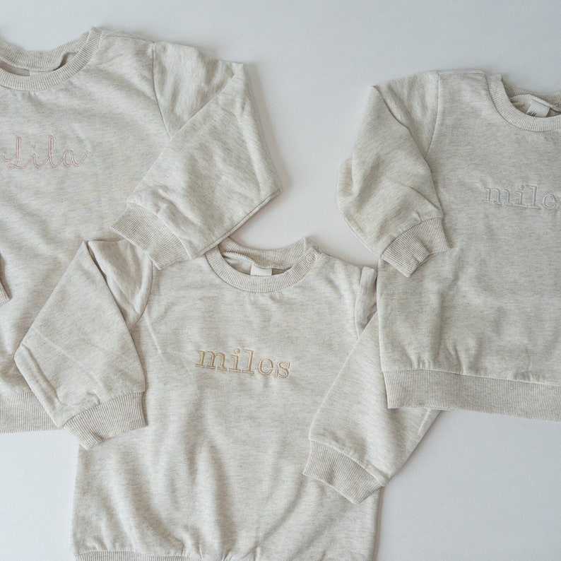 Natural custom embroidered kids sweatshirt baby and toddler baby name long sleeve toddler name shirt personalized organic cotton zdjęcie 2