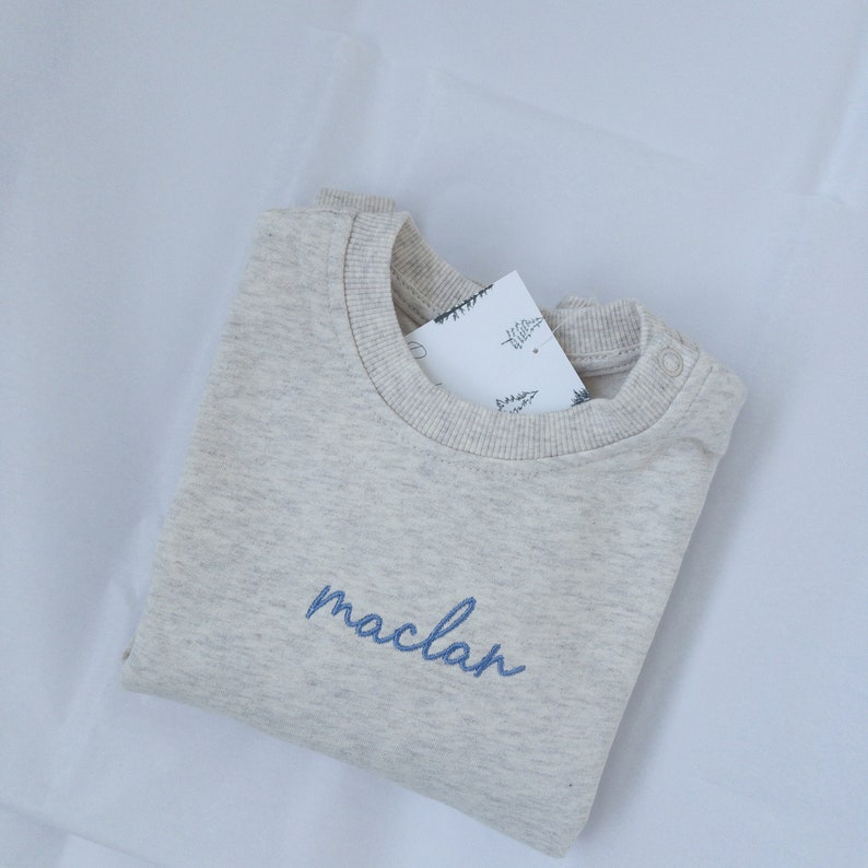 Natural custom embroidered kids sweatshirt baby and toddler baby name long sleeve toddler name shirt personalized organic cotton zdjęcie 1