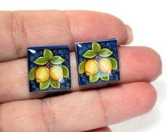 Sicilian earrings , tile earrings , lemon earrings, maiolica earrings, baroque earrings, moroccan jewelry, azulejos earrings