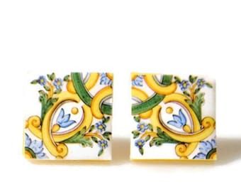Sicilian earrings , tile earrings , lemon earrings, maiolica earrings, baroque earrings, moroccan jewelry, azulejos earrings