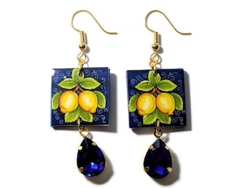 Sicilian maiolica earrings , lemon earrings , sicilian jewelry , polymer clay lightweight earrings