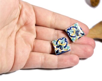 Sicilian earrings , tile earrings , ceramic earrings, maiolica earrings, baroque earrings, moroccan jewelry, azulejos earrings