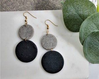 Black and grey geometric earrings , polymer clay earrings , dangle earrings , concrete earrings , minimal earrings , drop earrings