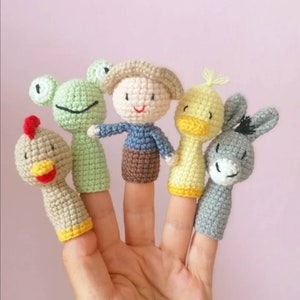 Crocheted finger puppets, finger pupets, farm animals
