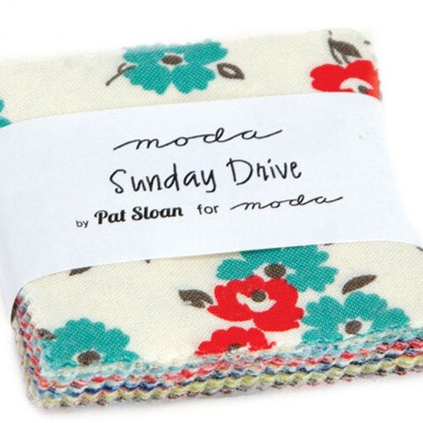 Sunday Drive Mini Charm Pack by Pat Sloan for Moda Fabrics - 42 Precut 2.5" x 2.5" Squares