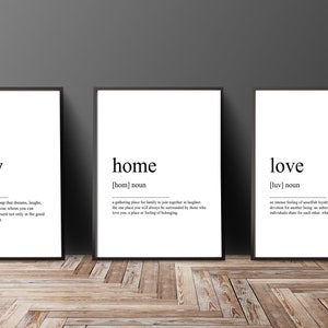 Home Love Family Definition Printable Bundle, Wall Art Prints, Instant Download, Quote Print, Minimalist Print, Modern Art, Wall Art, Rustic