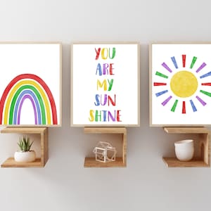 Set of 3 Bright Colorful Rainbow You Are My Sunshine Kids Printable Wall Art Bundle Instant Digital Download Toddler Baby Room Nursery Décor