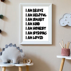 Kid's Affirmations, Neutral Black and White Scandinavian  Kids Printable Wall Art, Instant Download, Toddler Room Nursery Art, Family Print