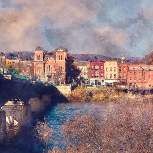 Owego New York Fine Art Print (Watercolor Style)