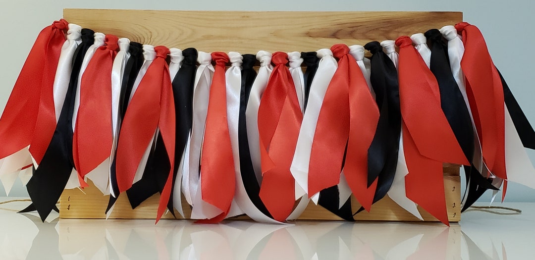 Red Black and White Ribbon Garland Baseball Ribbon Banner Etsy