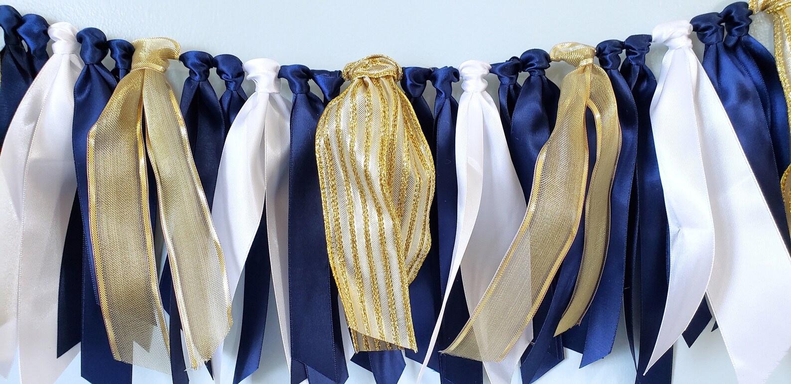 Blue and Gold Ribbon Hair Ties - wide 3