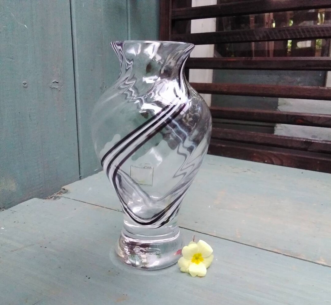Vintage Swirl Caithness Glass Vase. Black and White Waves on Etsy