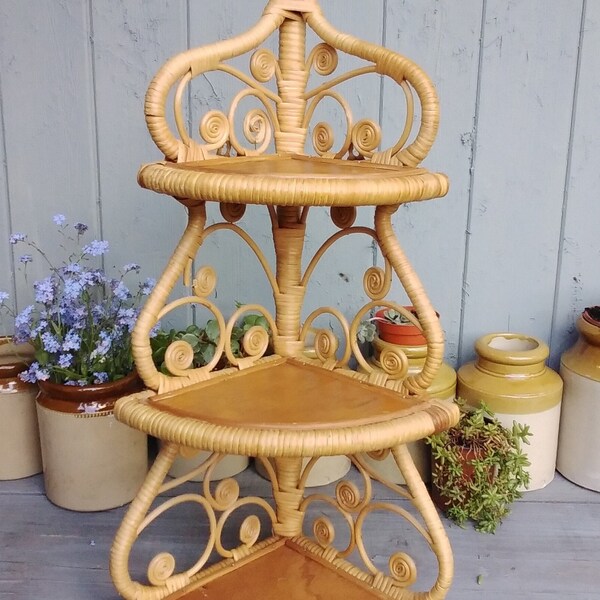 Retro bamboo, wicker or rattan wall corner unit. Boho. Tiki. Read description