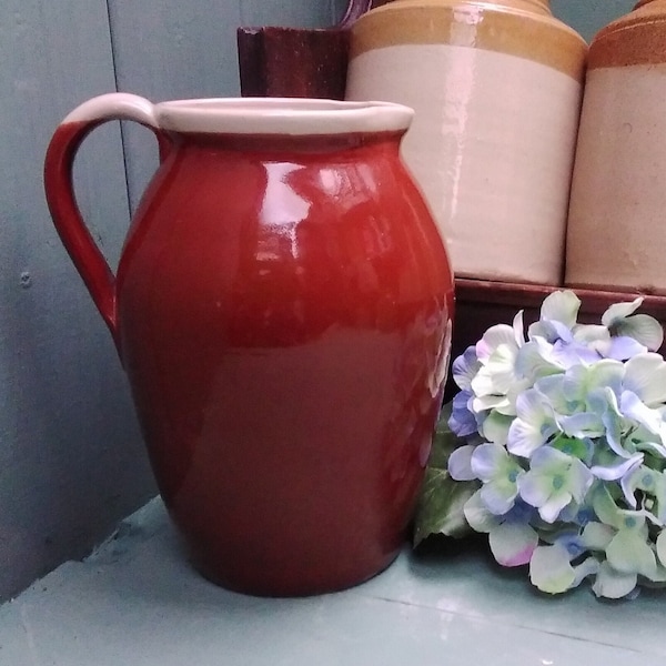 Vintage studio pottery Rustic Farmhouse Jug. Brown pottery