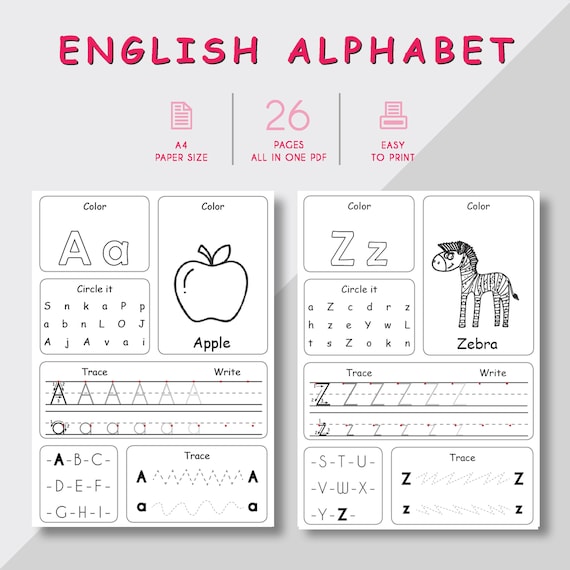 Learning Alphabet Printable Worksheets For Kids - Etsy