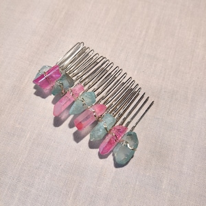 Handmade Wire Wrapped Quartz Crystal Hair Combs