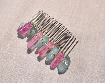 Handmade Wire Wrapped Quartz Crystal Hair Combs