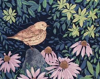 In the corner of the garden -  reduction linocut print