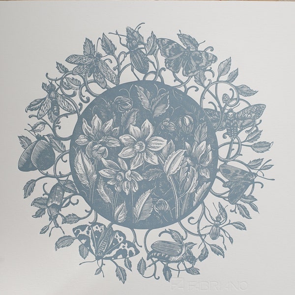 Spring - handmade linocut print