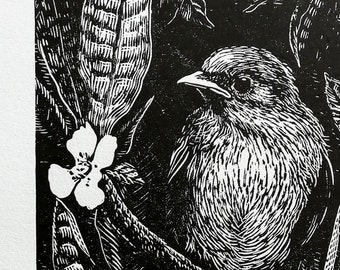 Imprimé linogravure fait main Little Bird