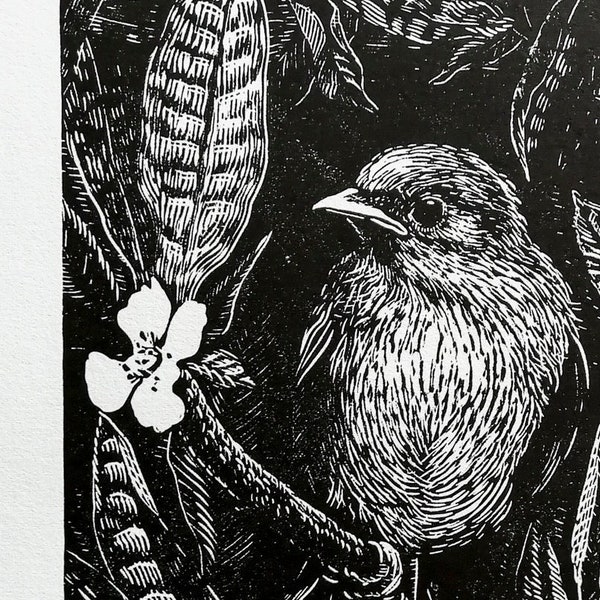 Little Bird handmade linocut print