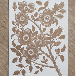 Rosa rugosa - original linocut print