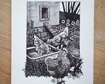 Girls - original linocut print