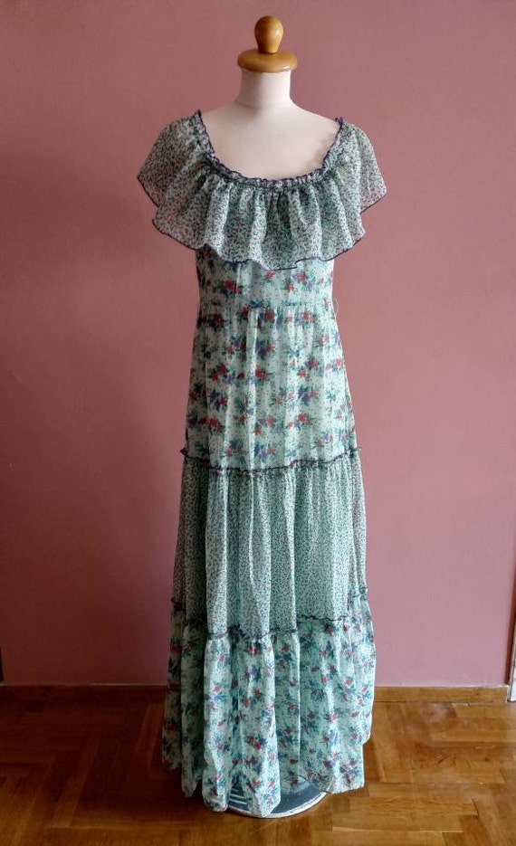 Tiered floral 1970's maxi dress - image 4