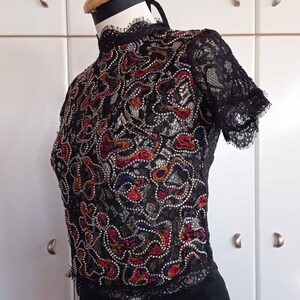 Colourful black lace top