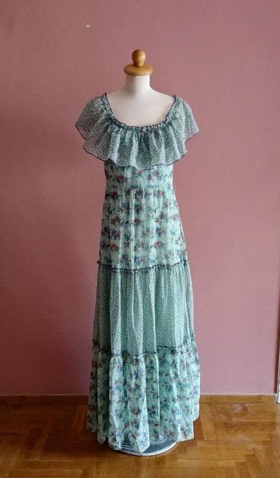 Tiered floral 1970's maxi dress - image 1