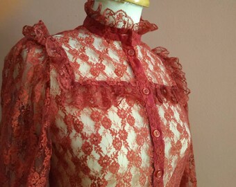 Vintage cherry-red lace top