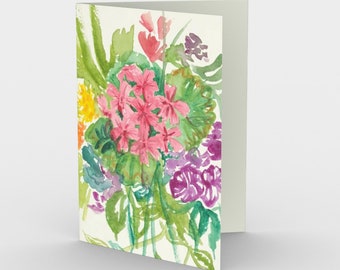 Set of 3 Greeting Cards - Geranium Pot - 5 x 7 inch blank note card [stationary greeting card]