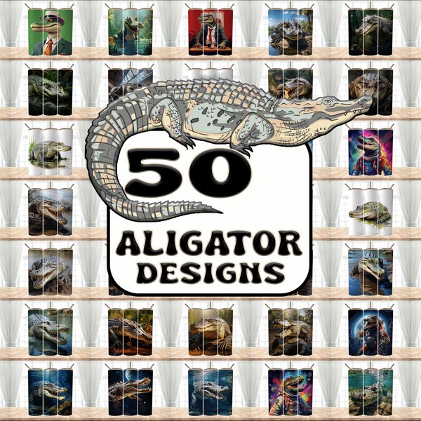 50 Alligator Lover Designs Bundle Tumbler Wraps , 20 oz Skinny Tumbler Sublimation Design Digital Download PNG Tumbler, Clip Art, Wall Art