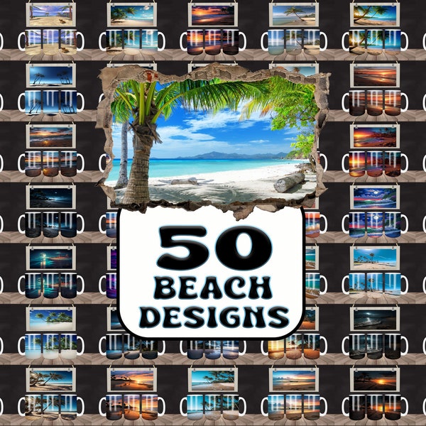 50 Beach Designs Bundle 15 oz Mug  Sublimation Design Digital Download PNG DIGITAL 15 oz Mug PNG, Wall Art Clip Art