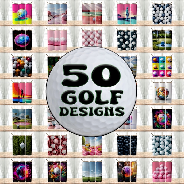 50 Golf Designs Bundle Tumbler Wraps , 20 oz Skinny Tumbler Sublimation Design Digital Download PNG Tumbler, Clip Art, Wall Art