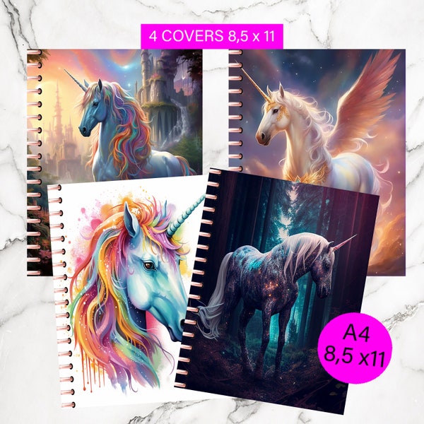 4 Unicorn Journal Covers / Printable Horse Journal, Notebook Covers to Print, Unicorn Diary Cover to Print / Unicorn Journal /A4 / 8,5x11