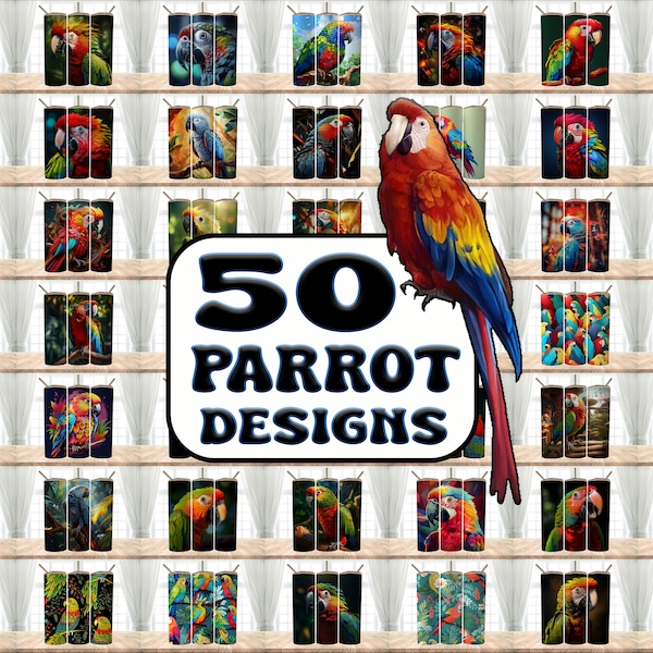 50 Parrot Lover Designs  Bundle Tumbler Wraps , 20 oz Skinny Tumbler Sublimation Design Digital Download PNG Tumbler, Clip Art, Wall Art