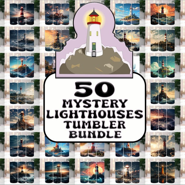 50 Mystery Lighthouses Bundle Tumbler Wraps ,20 oz Skinny Tumbler Sublimation Design Digital Download Tumbler, Clip Art, Wall Art