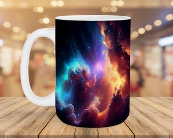 Galaxy 15oz Mug and 11 oz Mug Design Wrap, 15oz Mug, 11oz Mug Sublimation Design, Galaxy in Space Mug Wrap, PNG Download