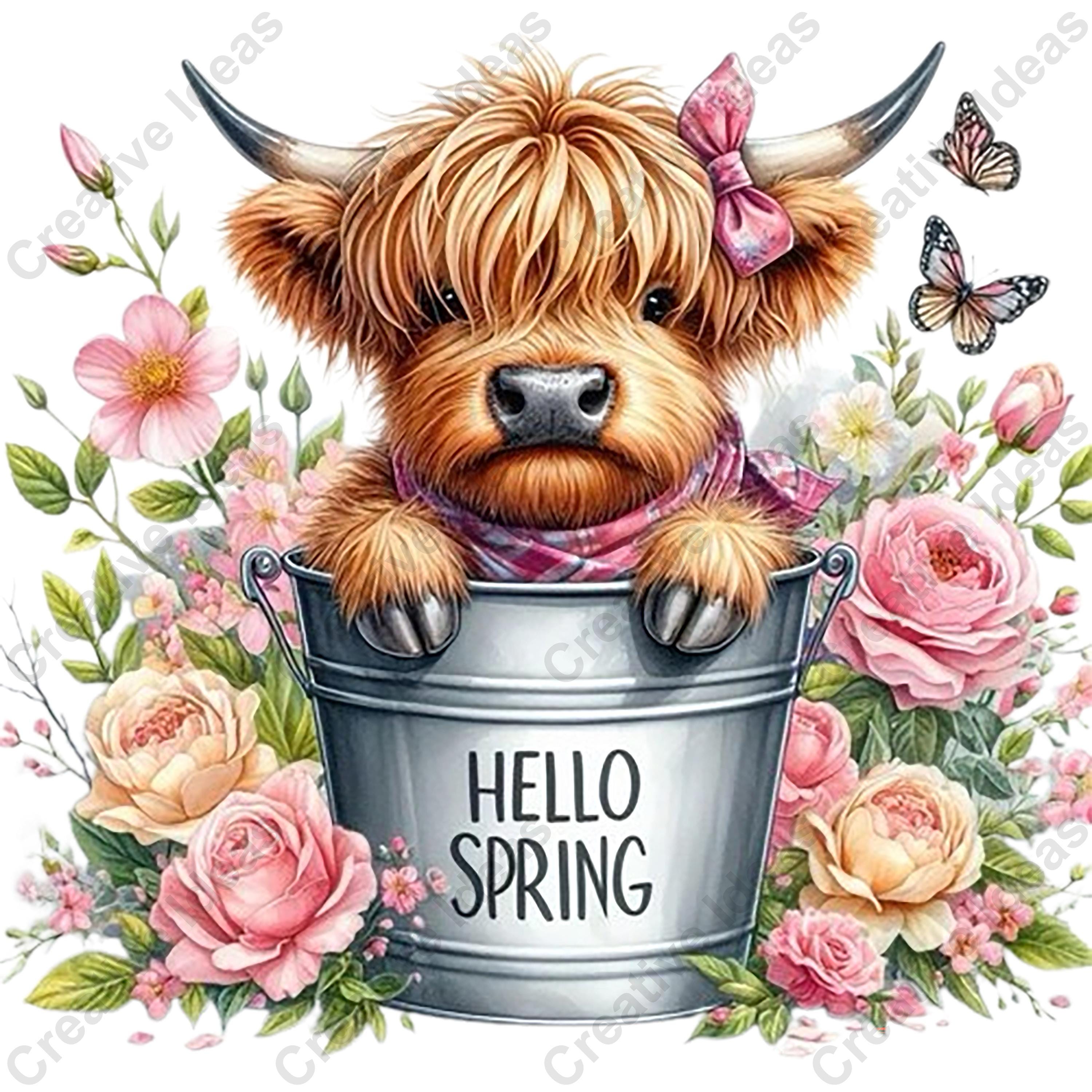 Hello Highland Rim Highland Cow Hello Spring PNG, for Your Own Projects, Digital Download ...