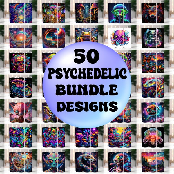 50 Psychedelic Bundle Tumbler Wraps ,20 oz Skinny Tumbler Sublimation Design Digital Download PNG, Tumbler, Wall Art, Clip Art