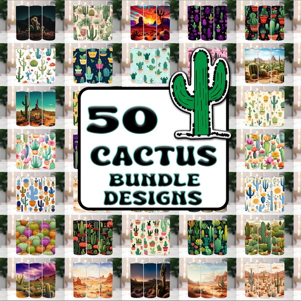 50 Cactus Mega Bundle Tumbler Wraps ,20 oz Skinny Tumbler Sublimation Design Digital Download PNG, Clip Art, Wall Art