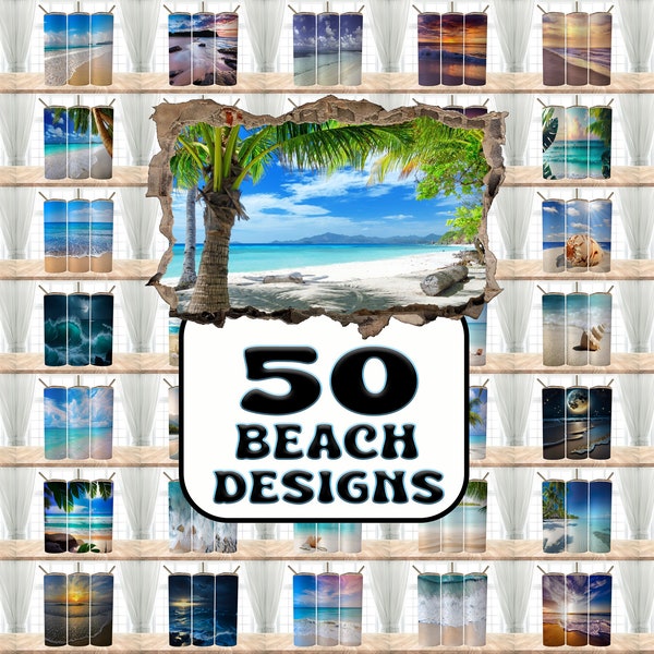 50 Beach Bundle Tumbler Wraps, 20 oz Skinny Tumbler Sublimation Design Digital Download PNG, Tumbler, Clip Art, Wall Art