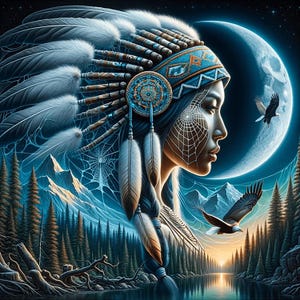 Apache Woman Moon PNG, Native Indian Woman Digital Download