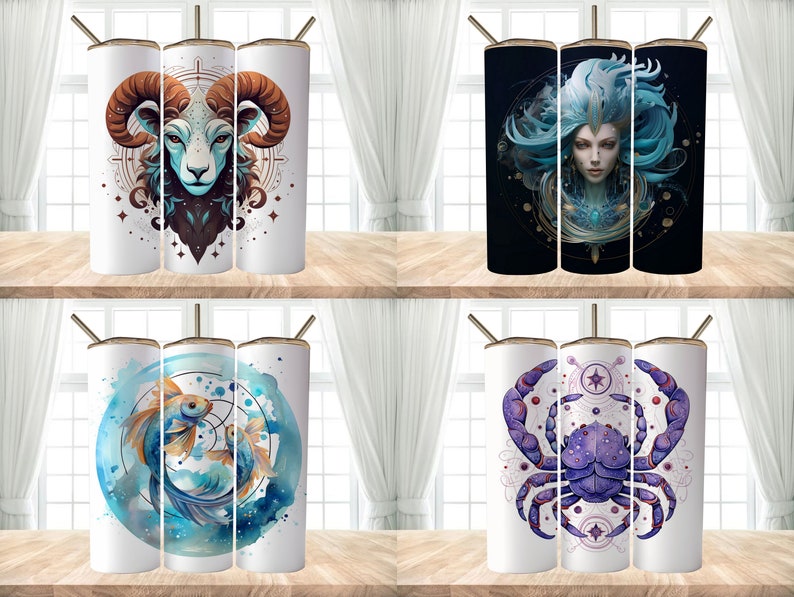 50 Zodiac Symbols Tumbler Bundle Wrap Designs 20 Oz Skinny Tumbler