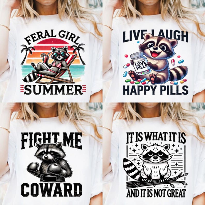 Lustige Waschbär Zitate Sublimation PNG Bundle, Clipart Sublimation