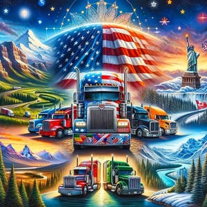 Vrachtwagen met Amerikaanse vlag, Amerikaanse vlag Trucker, png, digitale download (4000 x 4000 px)